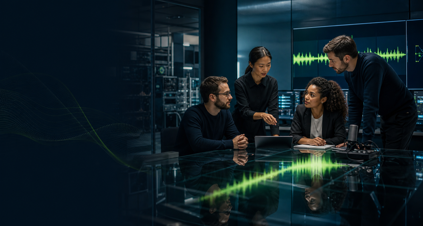 Команда инженеров VoiceGPT в лаборатории голосовых технологий
